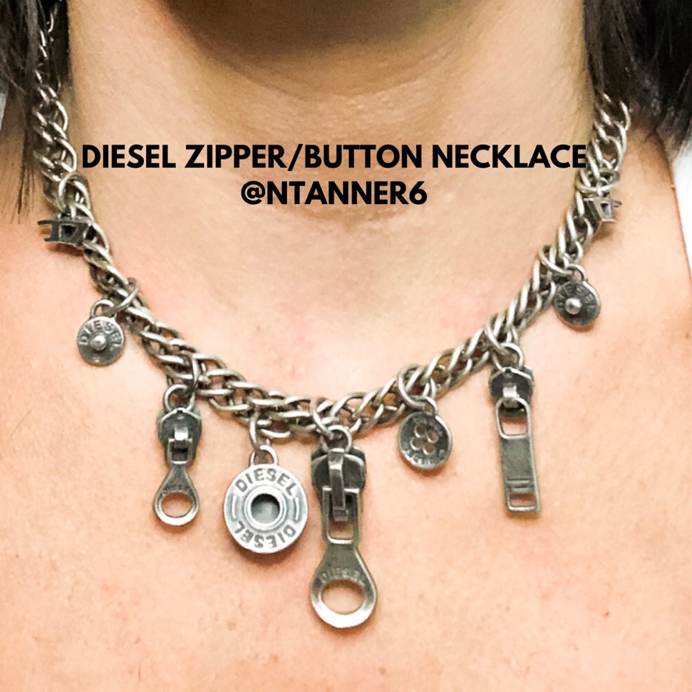 DIESEL ZIPPER/BUTTON NECKLACE